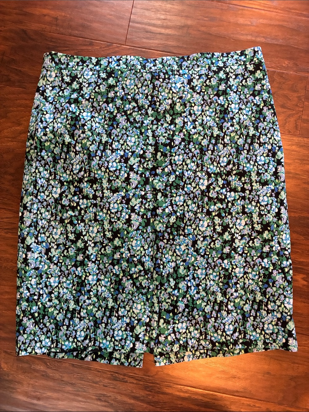 J. Crew Black Floral Pencil Skirt with Blue and Green Flowers